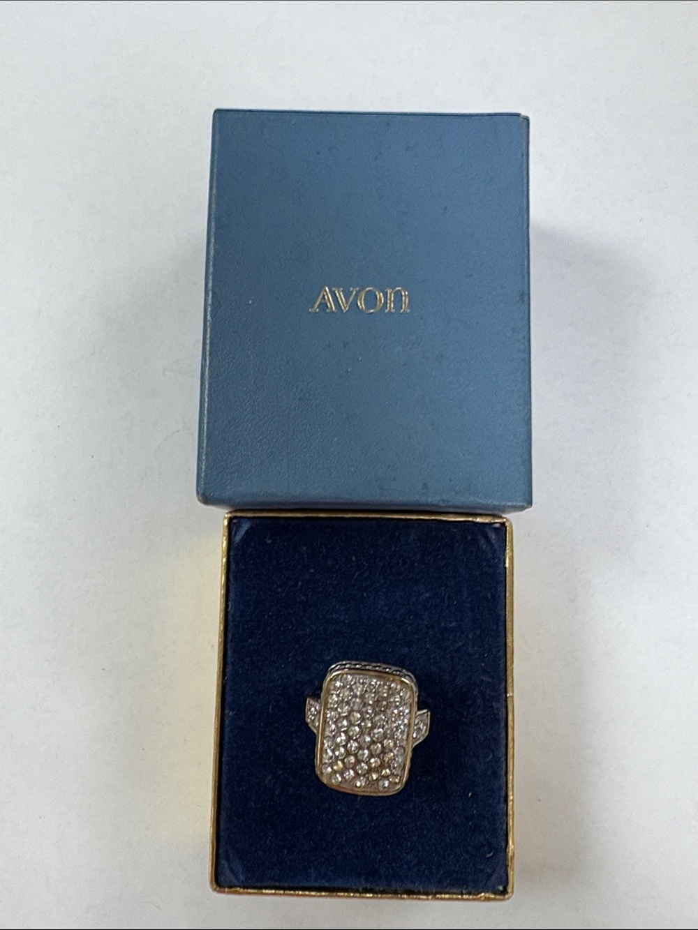 Avon Gold-Tone Pave Crystal Ring with Clear Stones